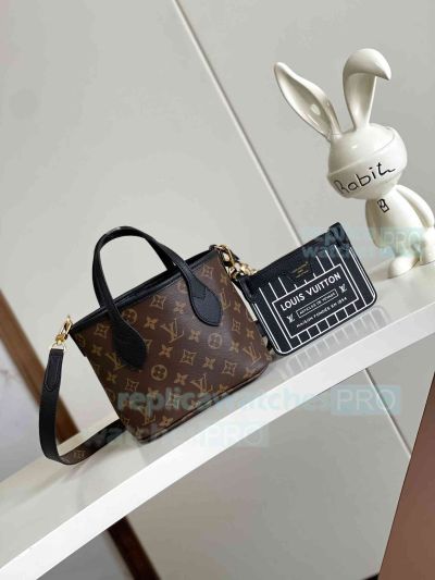 Replica L--V Neverfull Bandoulière Inside Out BB Handbag Small Size Black Brown